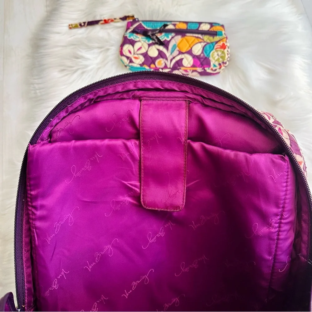 Vera Bradley Back To School Paisley Floral Backpack with Wristlet Purse